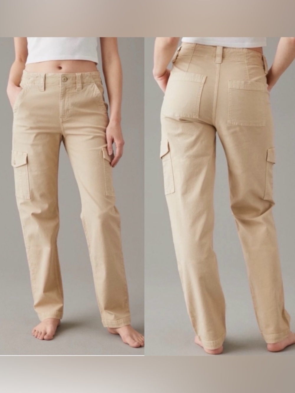 American Eagle stretch tan khaki women’s cargo pants size 8